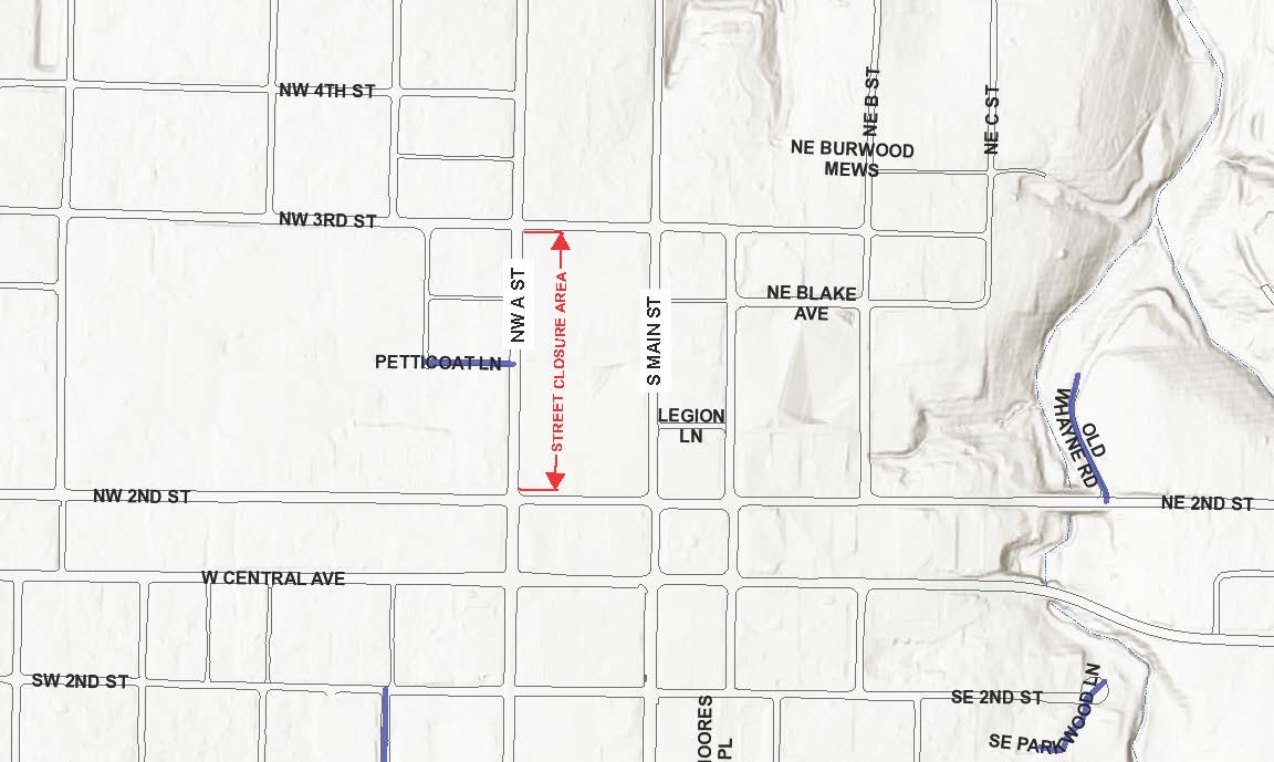 NW A St - Peloton Road Closure 2 2 21